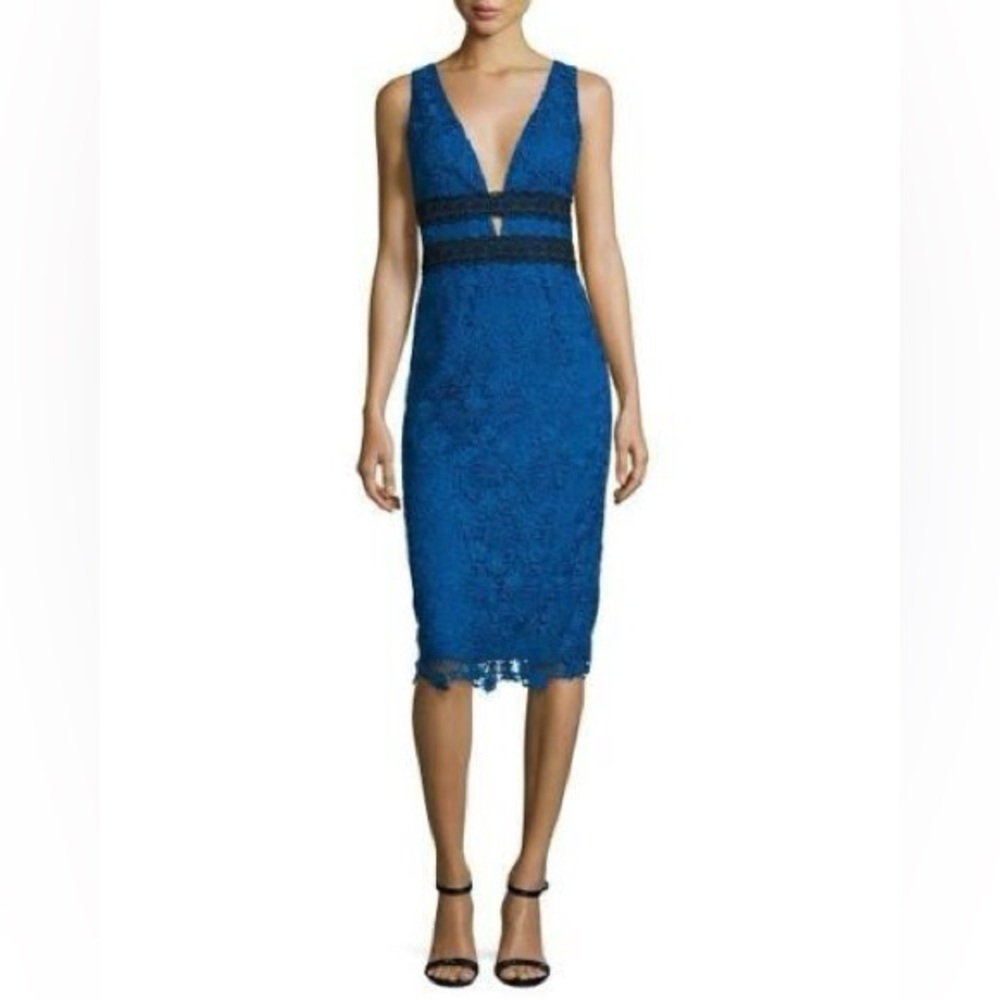 Diane Von Furstenberg Viera Blue Lace V-Neck Dress